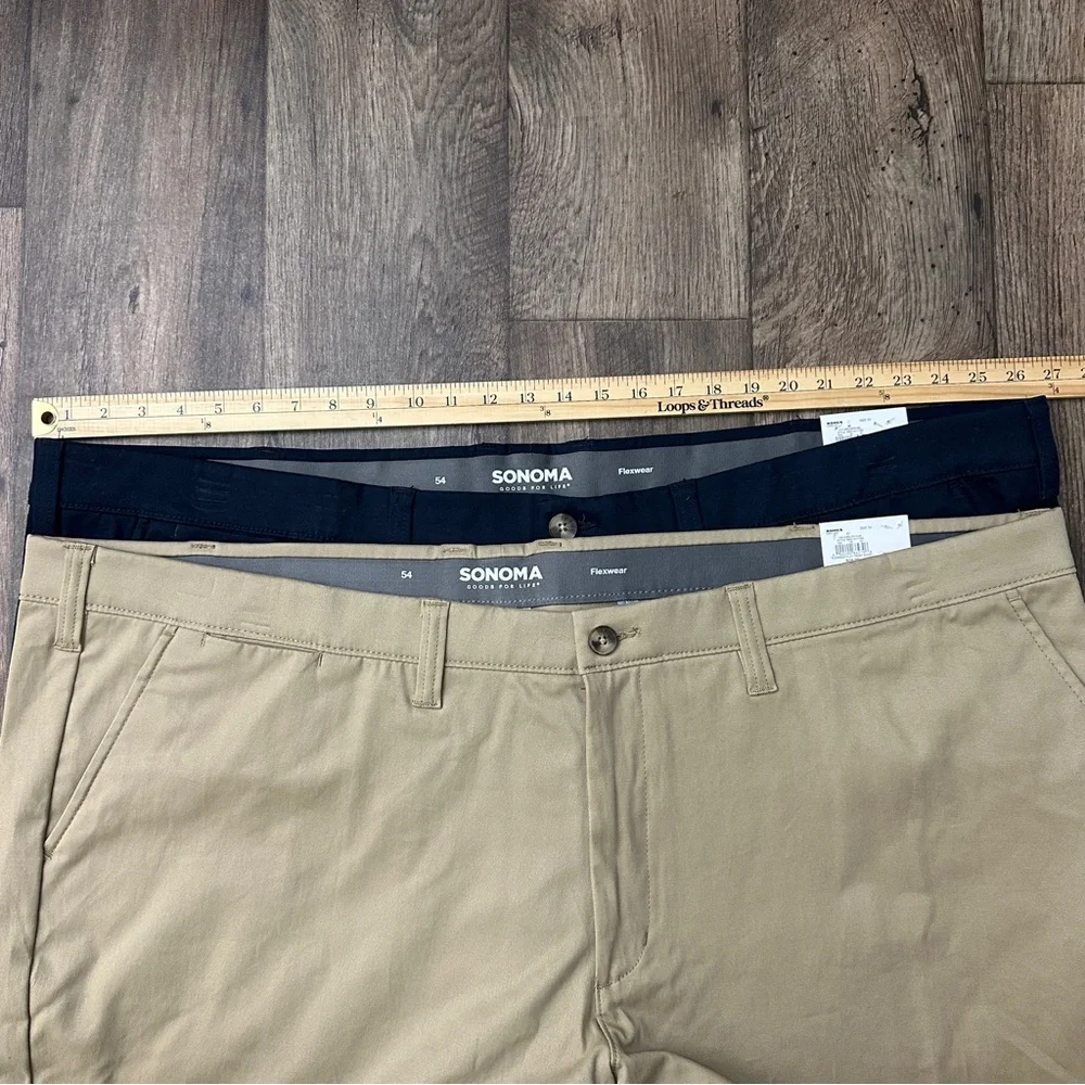 Sonoma Flexwear Flat Front Cotton Shorts 2 pc Bundle Size 54 Blue Tan